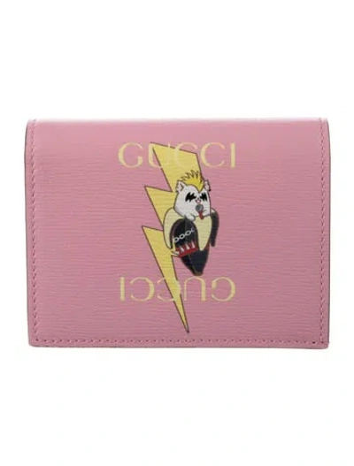 Pre-owned Gucci X Bananya Bi-fold Wallet Leather Card Holder W/ Tags In Pink