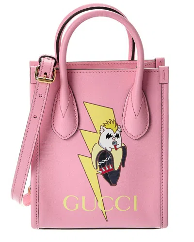 Gucci X Bananya Mini Leather Tote In Pink