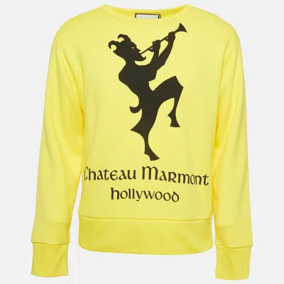 Pre-owned Gucci X Chateau Marmont Yellow Printed Crew Neck Sweatshirt Xs