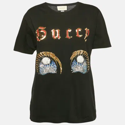 Pre-owned Gucci X Chikae Ide Black Jersey Sequin Detail T-shirt M