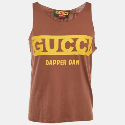 Pre-owned Gucci X Dapper Dan Brown Embellished Jersey Sleeveless T-shirt Xs