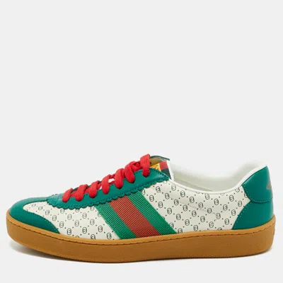 Pre-owned Gucci X Dapper Dan Green/off White Gg Micro Leather G74 Sneakers Size 35