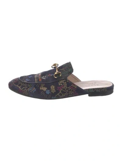 Pre-owned Gucci X Disney 1955 Horsebit Accent Jacquard Mules In Blue