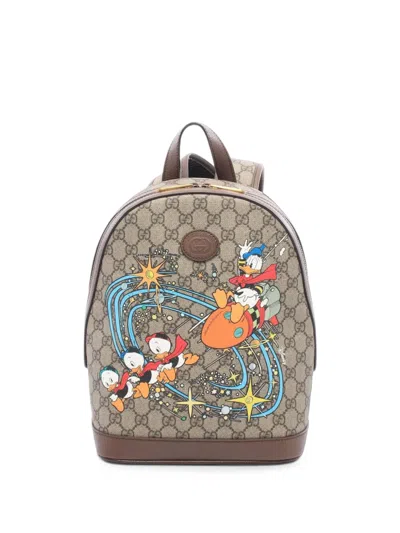 Pre-owned Gucci X Disney 2010s Donald Duck Gg Supreme Backpack In Neutrals