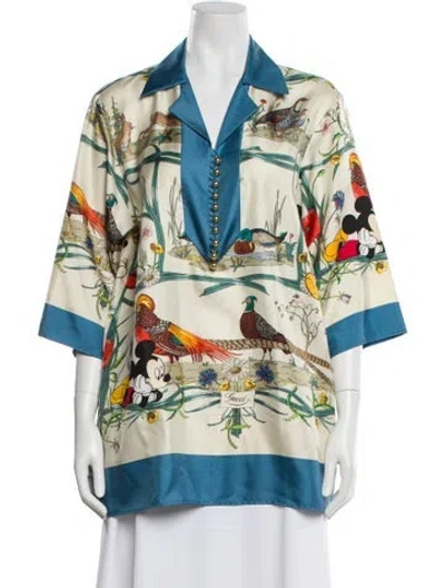 Pre-owned Gucci X Disney 2020 Silk Printed Tunic Blouse In Neutral