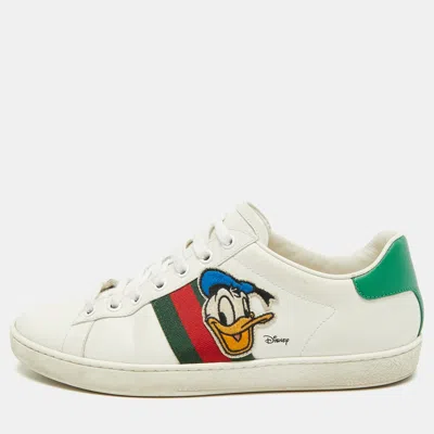 Pre-owned Gucci X Disney Ace Donald Duck Size 39 White Leather Low Top Sneakers