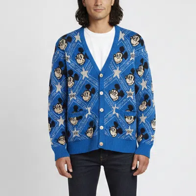 Pre-owned Gucci X Disney Blue Mickey Mouse Jacquard Knit V-neck Cardigan L