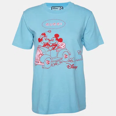 Pre-owned Gucci X Disney Blue Mickey Mouse Print Cotton Crew Neck T-shirt Xs