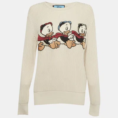 Pre-owned Gucci X Disney Cream Wool Blend Donald Duck Detail Sweater S In White