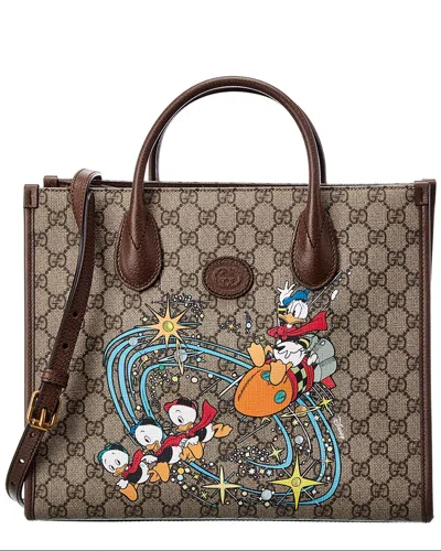 Gucci X Disney Donald Duck Gg Supreme Canvas & Leather Tote In Gold