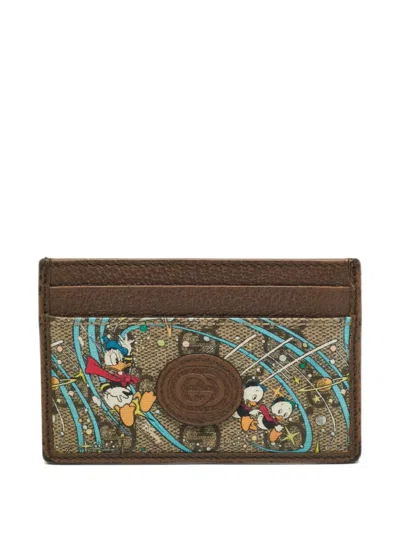 Pre-owned Gucci X Disney Donald Duck Gg Supreme Card Holder In Brown