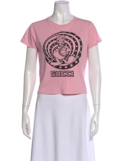 Pre-owned Gucci X Disney Graphic Print Crew Neck Crop Top In Pink