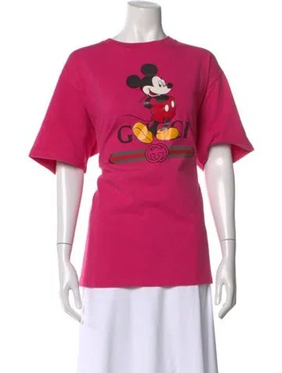 Pre-owned Gucci X Disney Graphic Print Crew Neck T-shirt In Pink