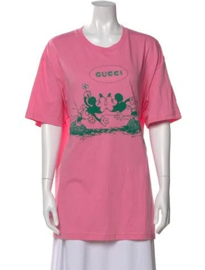 Pre-owned Gucci X Disney Graphic Print Crew Neck T-shirt In Pink