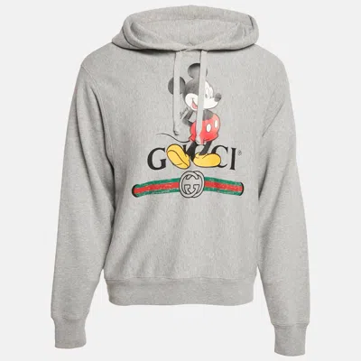 Pre-owned Gucci X Disney Grey Mickey Print Cotton Hooded Sweatshirt Xs
