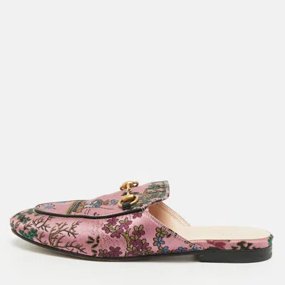 Pre-owned Gucci X Disney Japanese Donald Duck Princetown Size 36 Pink Brocade Fabric Horsebit Flat Mules