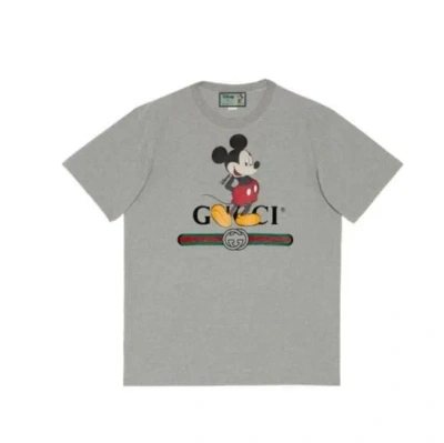 Pre-owned Gucci X Disney L88720 Grey Oversized Mickey Mouse Cotton T-shirt Size M In Gray