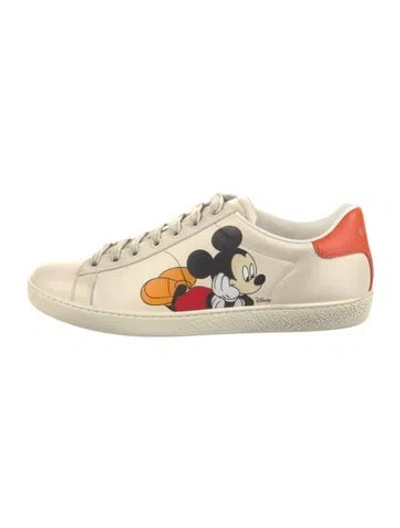 Pre-owned Gucci X Disney Leather Graphic Print Sneakers In Neutral
