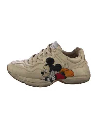 Pre-owned Gucci X Disney Leather Printed Sneakers In Neutral