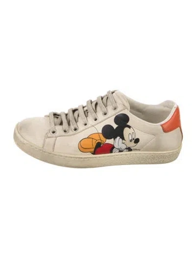 Pre-owned Gucci X Disney Leather Printed Sneakers In Neutral