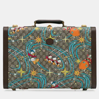 Pre-owned Gucci X Disney Medium Gg Supreme Donald Duck Savoy Suitcase In Brown