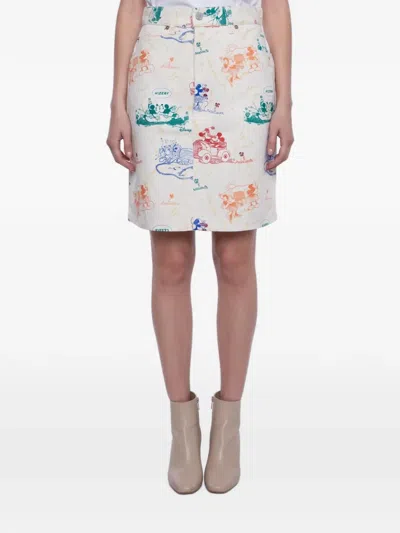 Pre-owned Gucci X Disney Mickey And Minnie Print Midi Skirt In Neutrals