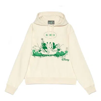 Gucci X Disney Mickey Minnie Printed Logo Hooded Long-sleeved Sweater For Men Beige In Neutral