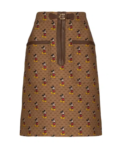 Gucci X Disney Mickey Monochrome Skirt In Brown