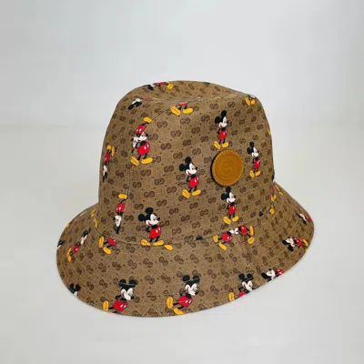 Gucci X Disney Mickey Mouse Brown Gg Bucket Hat Limited Edition (large)