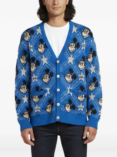 Pre-owned Gucci X Disney Mickey Mouse Jacquard Knit Cardigan In Blue