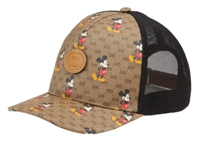 Pre-owned Gucci X Disney Mickey Mouse Print Trucker Hat Gg Canvas In Brown