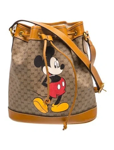 Pre-owned Gucci X Disney Micro Gg Monogram Candy Gg Mickey Mouse Bucket Bag In Brown