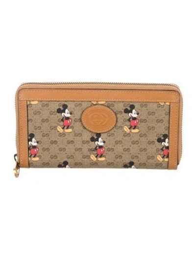 Pre-owned Gucci X Disney Micro Gg Monogram Printed Continental Wallet In Brown