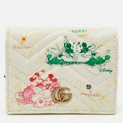 Pre-owned Gucci X Disney Multicolor Matelassé Leather Mickey Minnie Mouse Gg Marmont Card Case