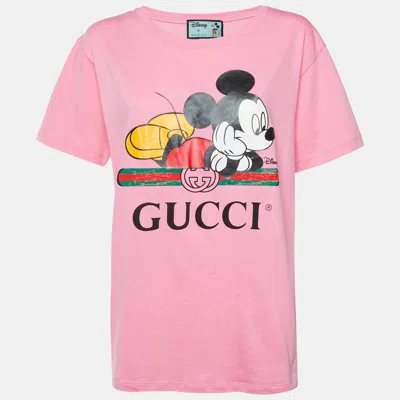Pre-owned Gucci X Disney Pink Mickey Mouse Logo Jersey Oversized T-shirt S