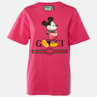 Pre-owned Gucci X Disney Pink Mickey Mouse Logo Print Cotton T-shirt S