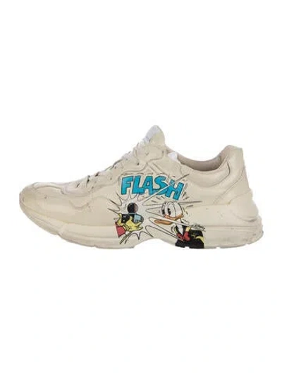 Pre-owned Gucci X Disney Web Accent Leather Chunky Sneakers In Neutral