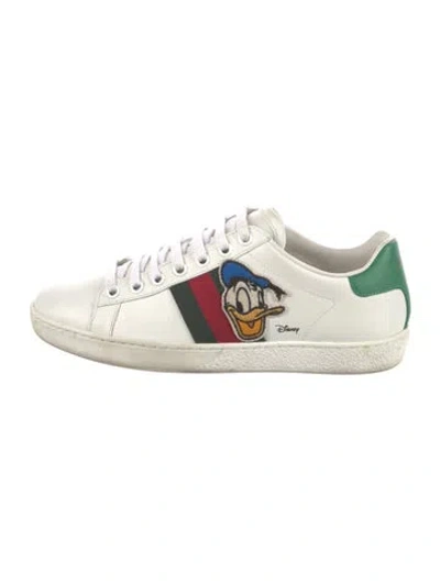 Pre-owned Gucci X Disney Web Accent Leather Sneakers In Neutral
