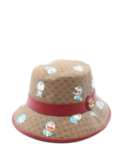 Pre-owned Gucci X Doraemon 2010 Gg Bucket Hat In Brown