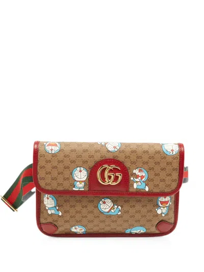 Pre-owned Gucci X Doraemon Gg-pattern Belt Bag In Brown