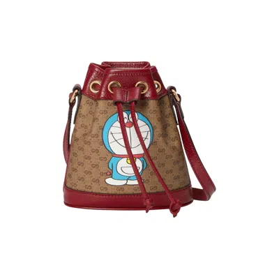 Pre-owned Gucci X Doraemon Mini Bucket Bag 'beige/red' | Tan | Women's Size Onesize In Brown