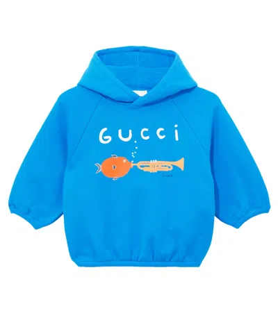 Gucci X Euan Roberts Baby Cotton Fleece Hoodie In Blue