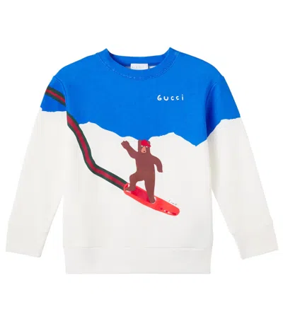 Gucci Kids' X Euan Roberts Cotton Jersey Sweatshirt In Blue