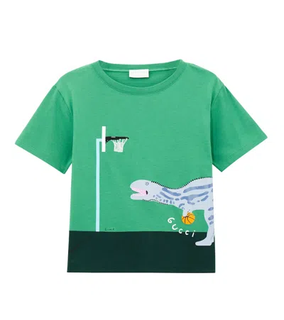 Gucci Kids' X Euan Roberts Printed Cotton Jersey T-shirt In Green