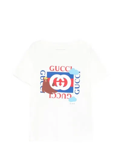 Gucci Kids' X Euan Roberts Short-sleeve T-shirt In White
