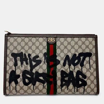 Pre-owned Gucci X Hacker Project Clutch In Sand