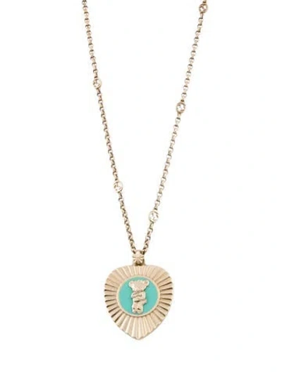 Pre-owned Gucci X Harry Styles Enamel "ha Ha Ha" Bear Pendant Necklace, 27.75" In Blue