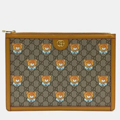 Pre-owned Gucci X Kai Portfolio Clutch In Beige