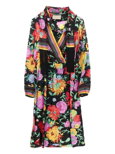 Pre-owned Gucci X Ken Scott Floral Silk Dress In Black