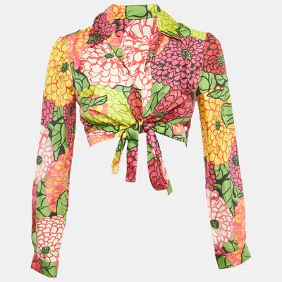 Pre-owned Gucci X Ken Scott Multicolor Floral Print Silk Crop Wrap Top S